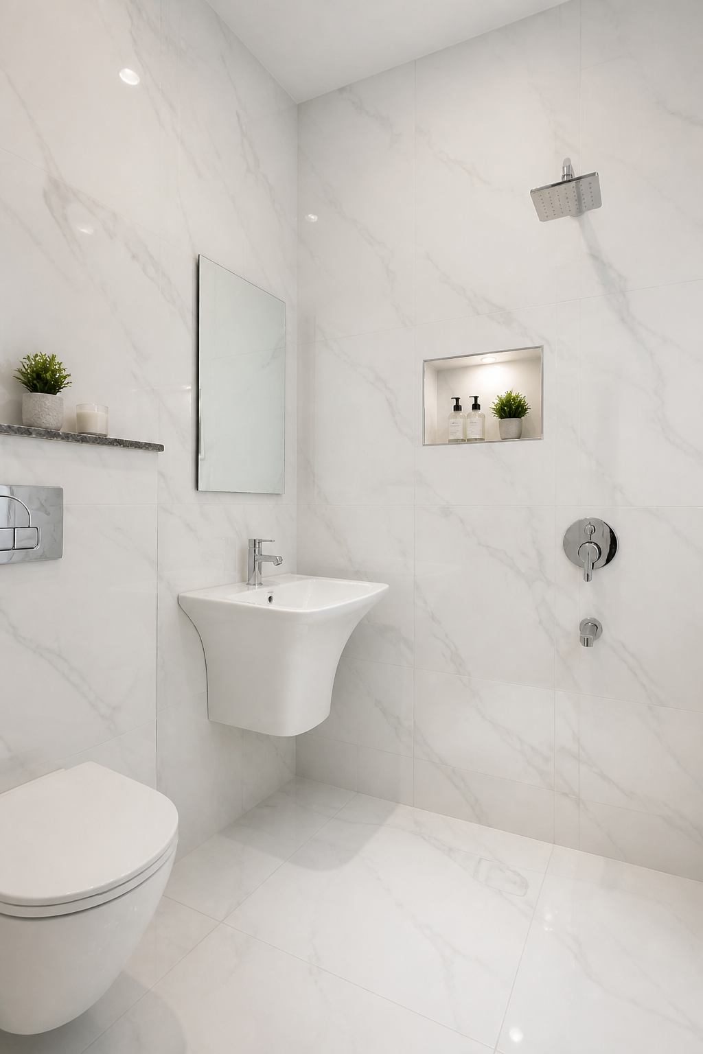 Bathroom with marble tiles at Bhago Majra project