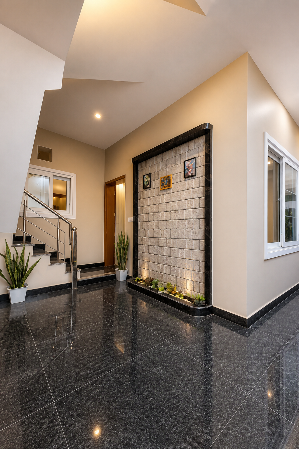 Foyer and staircase at Bhago Majra project